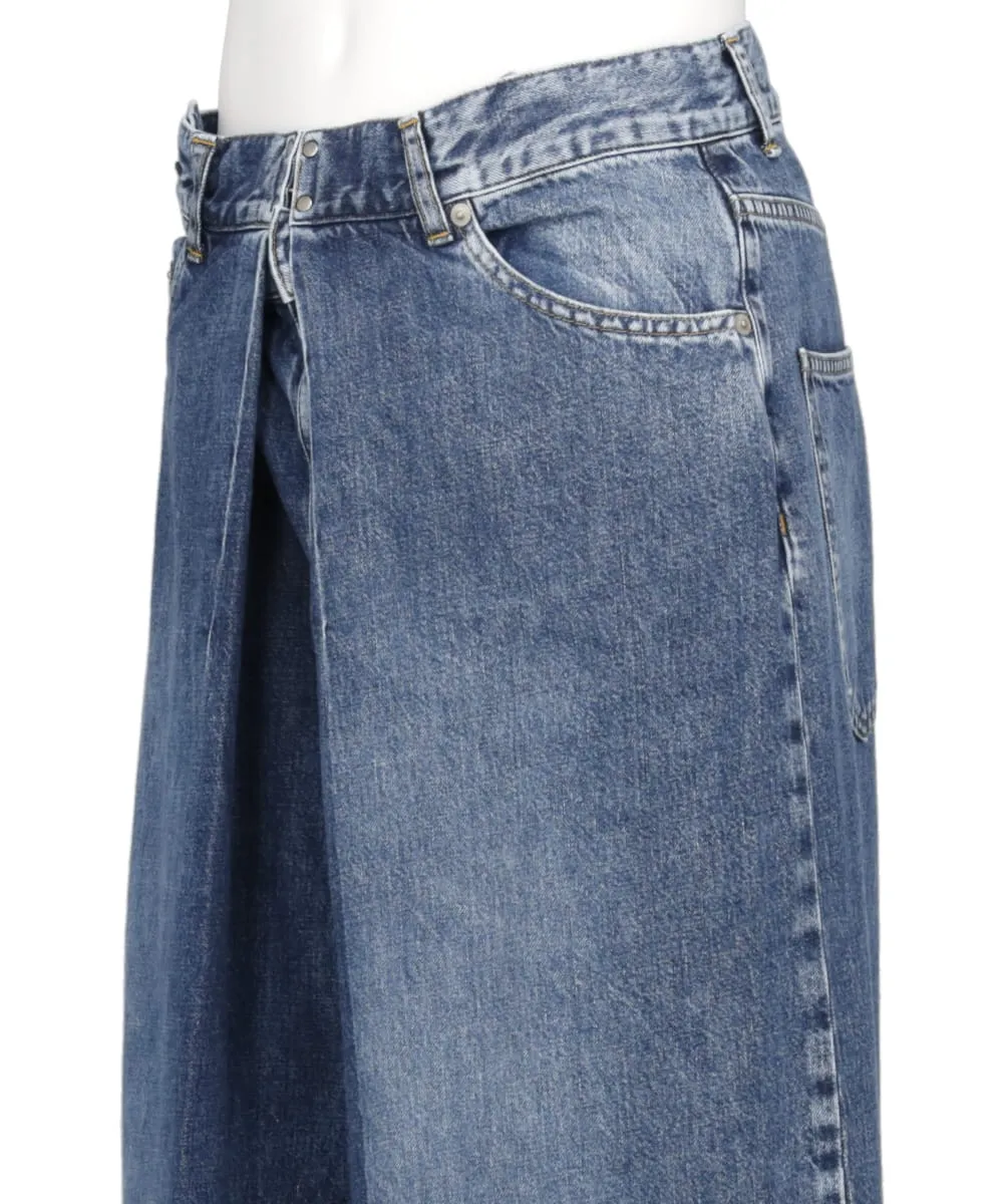 WASHED DENIM SUPER WIDE PANTS (LONG LENGTH)